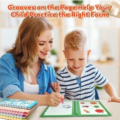 Magic Grooved Writing Practice for Kids,Reusable Grooved Handwriting Workbooks A
