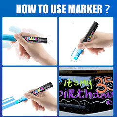 Window Chalk Markers for Cars Glass Washable, 16 Colors Jumbo Liquid Chalk Marke