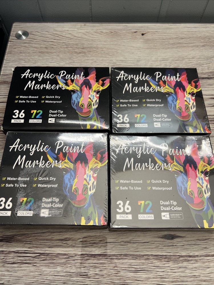 NEW 36 Pack Acrylic Paint Markers Dual Tip Color 72 Colors Quick Dry X4