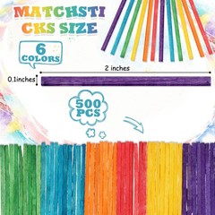 Geetery 500 Pcs Colorful Craft Match Sticks 2 x 0.1 Inch Wooden Matchsticks D…