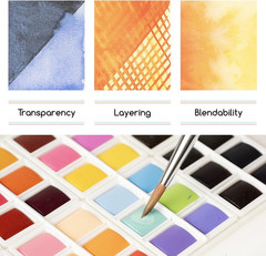Watercolor Paint Set 96 Colors in Portable Box, Paint Kit with Brush, Palette, A