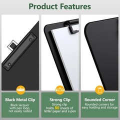 Black Clipboard with Pen Holder, 8.5 x 11 Plastic Clip Boards with Black Low …