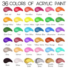36 Color Acrylic Paint Set 2oz Bottles w Brushes Non Toxic Art Craft Kit
