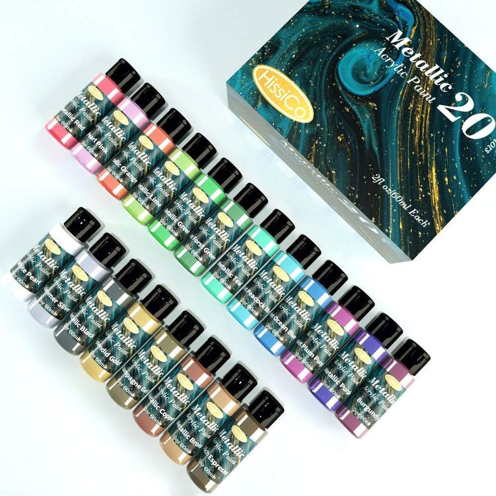 Metallic Acrylic Paint Set of 20 Colors,Professional Grade Metallic Paints with