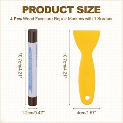 4Pcs Wood Furniture Repair Marker, Touch Up Crayon with Scraper, Red Cherry