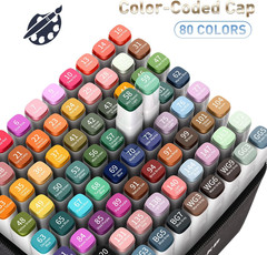 Alcohol Markers Set, 80 Colors Alcohol Based Dual Tip, Brush and Fine Tip for Ad