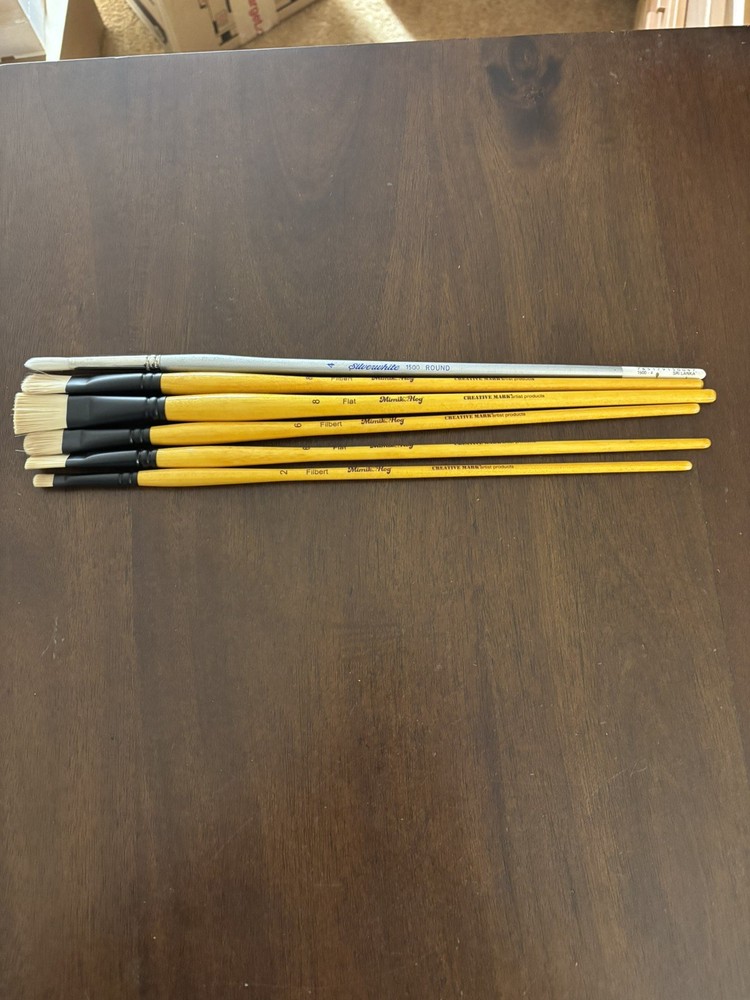 Artistic Products Mimik Hog Paint Brushes Set of 5. New plus silverwhite 1500 #4