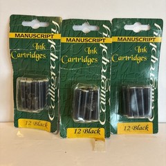 Lot Of 3 NOS MANUSCRIPT Ink Cartridges Calligraphy 12 Black Sealed