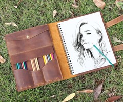 Handmade Leather Sketchbook Cover, Artist Sketch Pad Holder for 9″X12″ Sketch…