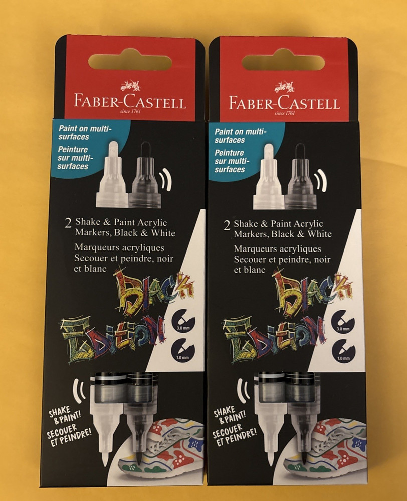 Lot of 2- Faber-Castell Shake and Paint Twin Acrylic Marker – Black & White