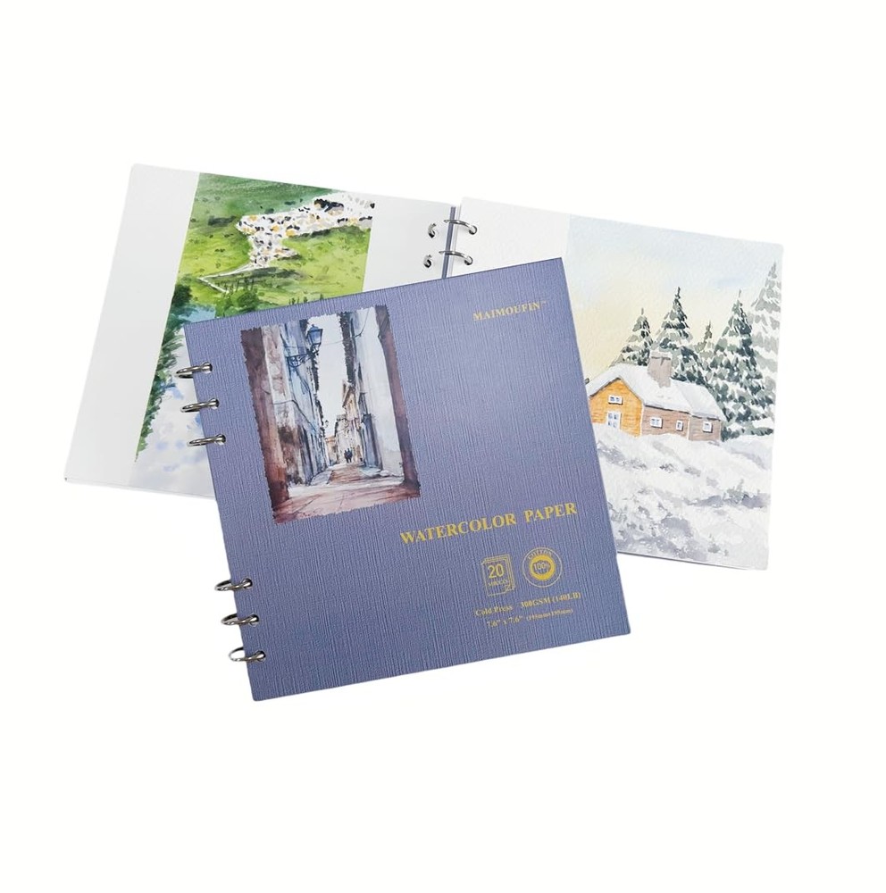 MAIMOUFIN Watercolor Journal,100% Cotton Watercolor Paper, 7.6″ x 7.6″,20 She…