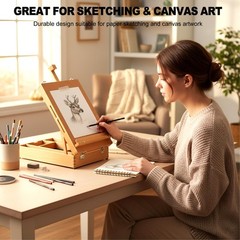 Beechwood Tabletop Easel for Painting, Portable Adjustable Sketchbox Art Ease…