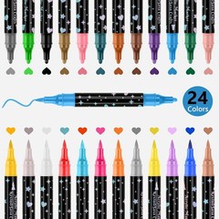 24 Colors Dual Tip Acrylic Paint Marker Pens Set, Multifunctional Acrylic Tip