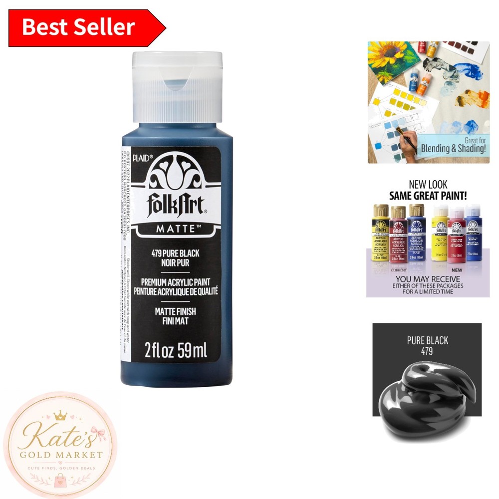 Rich Pigmented 2 fl oz Pure Black Acrylic Paint with Matte Finish – USA Made