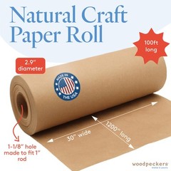 Jumbo Brown Craft Paper Roll 30” Wide, 1200” Long, for Gift Wrap| Woodpeckers