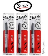 (3 Pack) Sharpie Twin Tip Permanent Black Marker, Fine & Ultra Fine Point 2 in 1