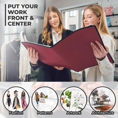 11X17 Art Portfolio Binder with Black Mounting Paper (Ruby), Large Portfolio Fol