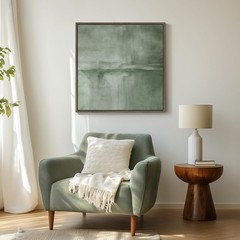 Framed Sage Green Abstract Wall Art, Modern Canvas Prints Artwork for Walls, …