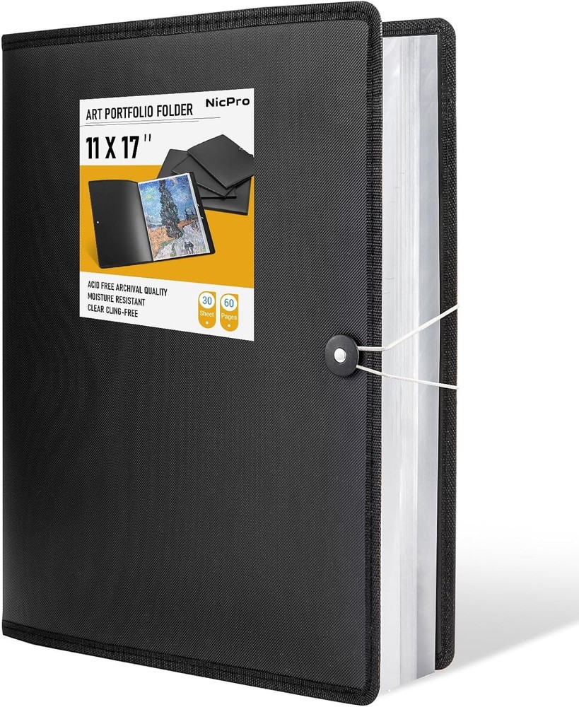 Nicpro Art Portfolio 11×17, Upgraded Large 11×17", Black