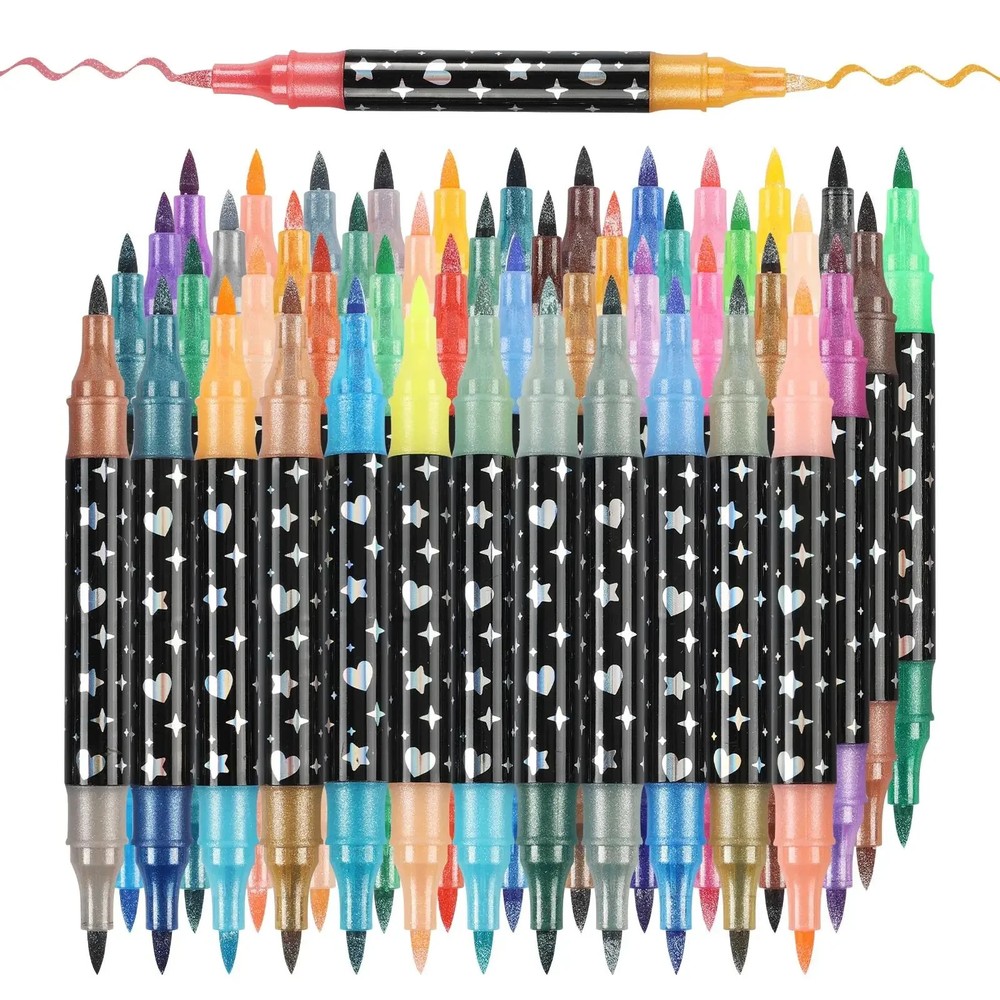 96 Colors Dual Tip Glitter Metallic Markers Art Pens DIY Craft Drawing Set