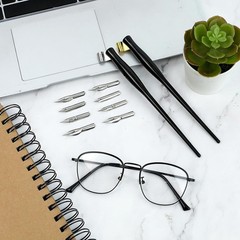10PCS Oblique Calligraphy Dip Pen Set – 2-in-1 1 Count (Pack of 10), black