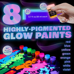 Glow in the Dark | Luminescent | Phosphorescent | Self-Luminous Paint – Set of 8