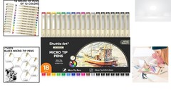 Waterproof Micro-line Pens 18 Pack 11 Colors 7 Black Ultra Fine 0.3mm-0.5mm Tips