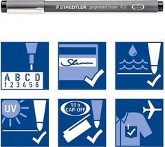 Staedtler Pigment Liner 308SB6P Set 4 + 2 for Sketch drawing 6 Liners Ink Black