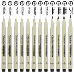 12Pcs Fine Tip Manga Drawing Pens Needle Line Art Sketch Marker Set