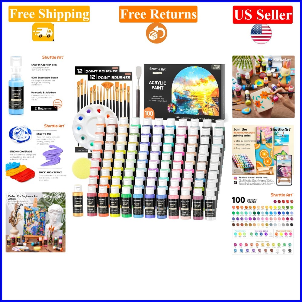 127 Colors Acrylic Paint Set with Brushes & Accessories, 2oz