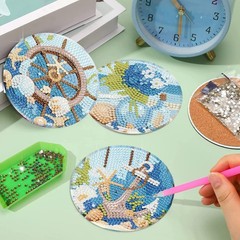 Ocean Diamond Art Coasters Kits, 8 Pieces Ocean Diamond Painting Coasters with H
