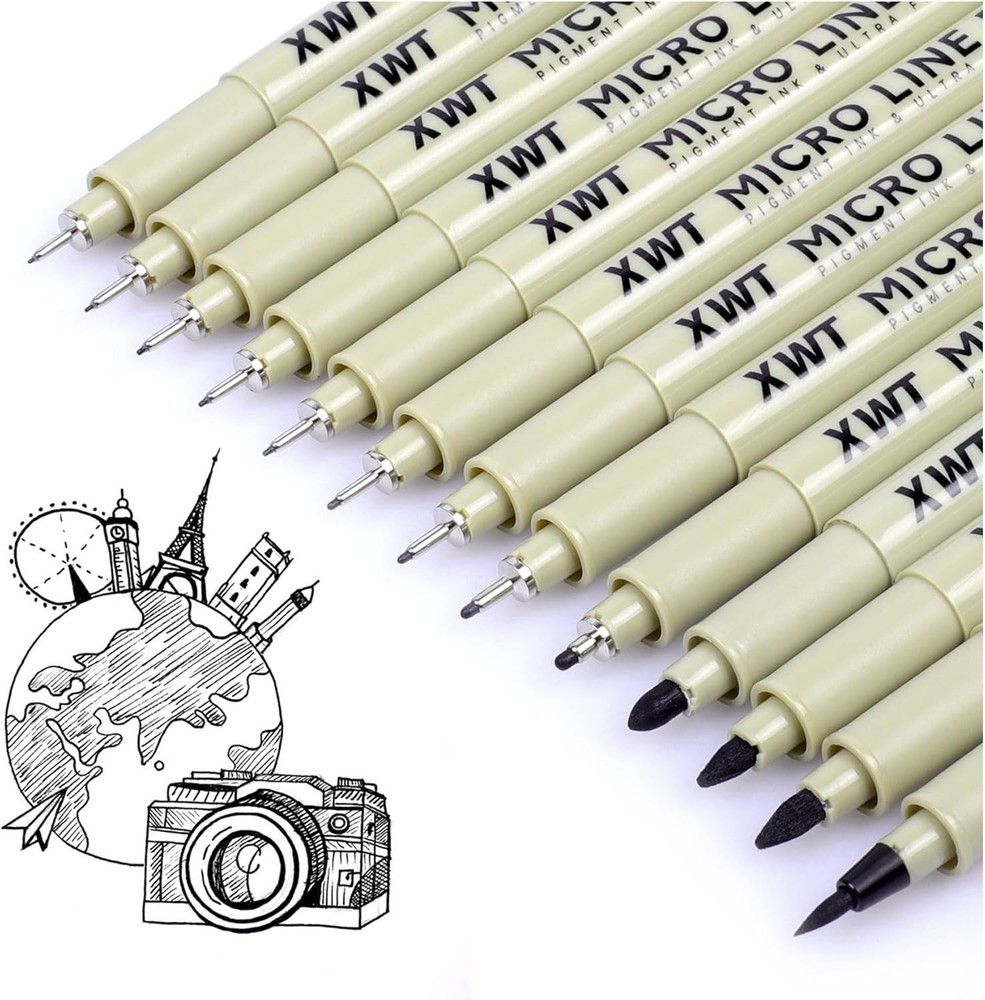 Fine tip black ink drawing pen set archival quality art tools