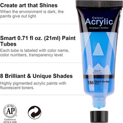 Glow in the Dark Acrylic Paint – 8 Colors X 0.71 Fl Oz / 21Ml Neon UV Black Ligh