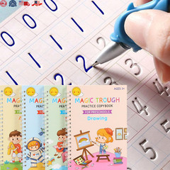 4 PC Reusable Grooved Writing Books for Kids, Magic Copy Books,Reusable Handl