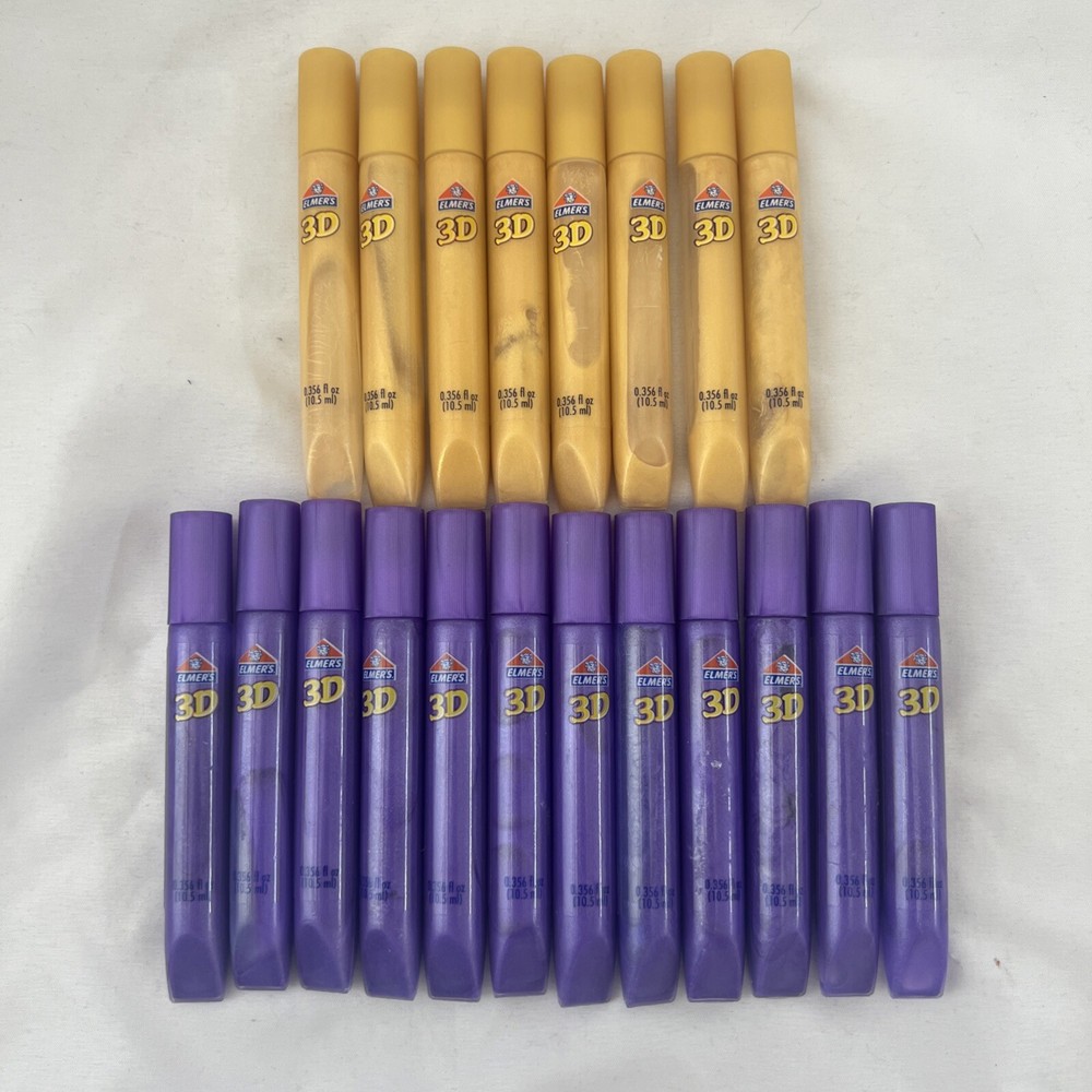 Elmer’s 3D Glitter Paint Pens .356 Fl Oz Lot Of 8 Gold 12 Purple NEW