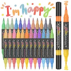 ZSCM 48 Colors Duo Glitter Effect Brush Markers, 24 Pack Water-based Ink Glit…