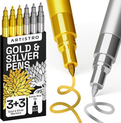 6 Gold & Silver Metallic Acrylic Paint Pens – 0.7Mm Extra Fine Tip Paint Pens fo