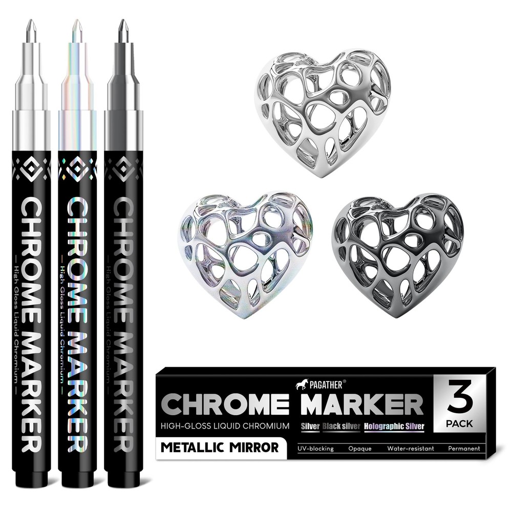 3 Colors Chrome Paint Markers, Light, Black and Laser Silver Permanent Mirror…