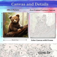 Paint by Numbers Kit for Adults Cute Bear Framed DIY Oil Painting 10×10 inch