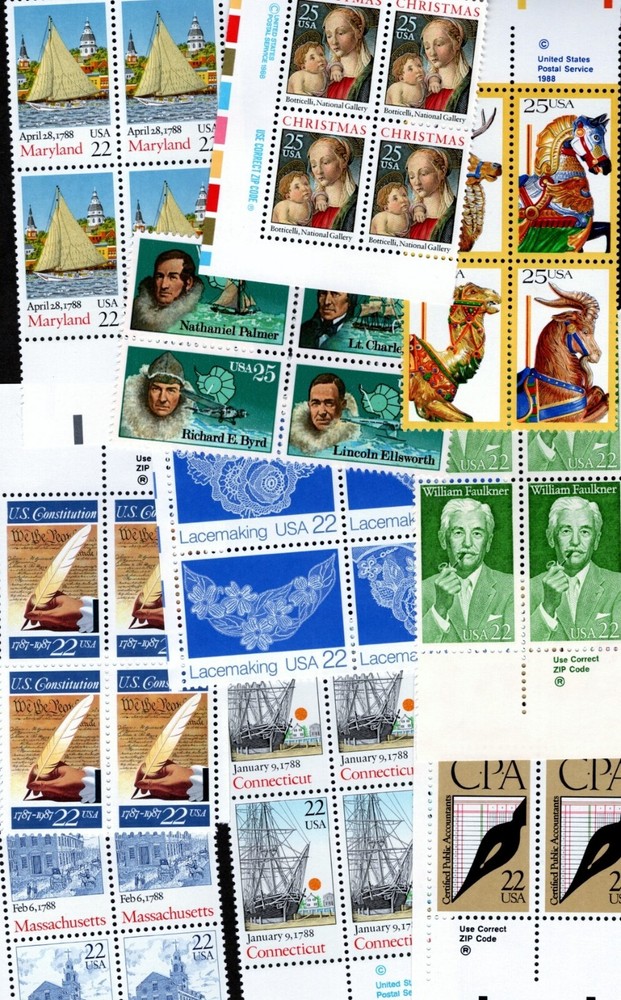 1988 – Choose from ALL Zip and Mail Early Blocks! MNH US Commemorative Stamps!