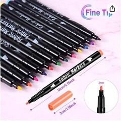 12 x Fabric Marker Pens Set. Permanent Clothing Textiles Dye T-Shirt Shoes Bag