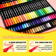 72 Colors Acrylic Paint Markers, Dual Tip with Fine Tip and Brush Tip Pens for S