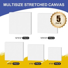 Stretched Canvas for Painting Multi 5 Pack Square Canvas 4×4, 6×6, 8×8, 10×10…