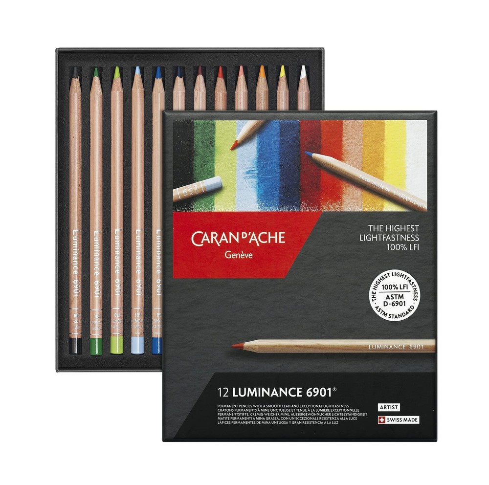 Caran d’Ache Luminance 6901 Professional Colour Pencils Box of 12 Assorted Co…