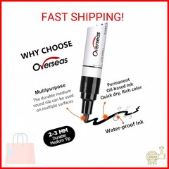 Overseas Permanent Paint Pens Black Markers – 2 Pack Single color Oil Based Pain