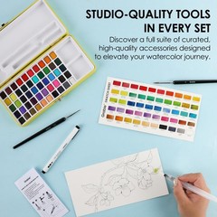 50 Colors Premium All-In-One Water Color Paint Set – Detail Paint Brush Included