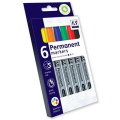 6 Pack Permanent Marker Pens Assorted Multi Colour bullet Point Tip