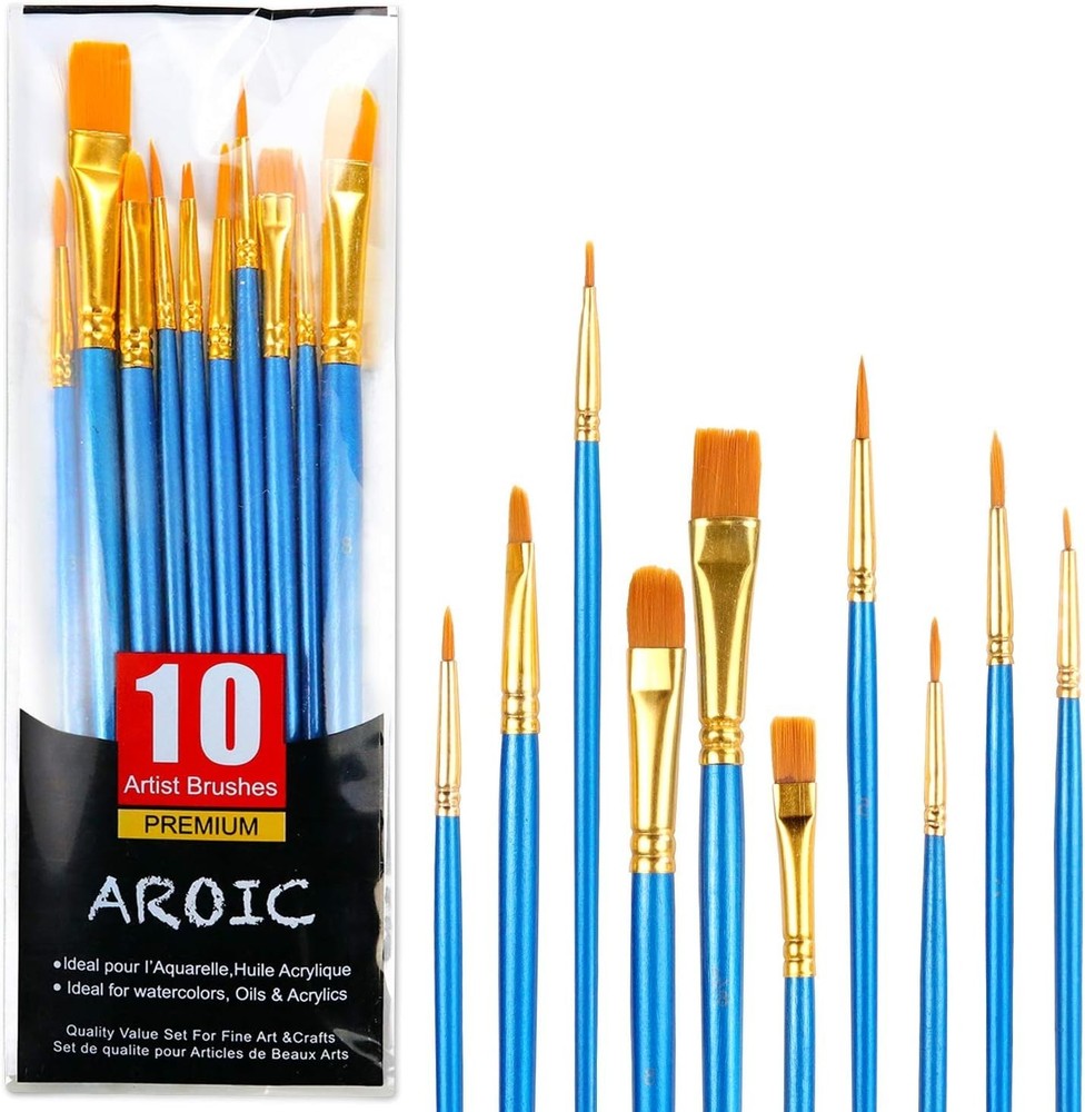 Professional 10-Piece Nylon Hair Brush Set for Watercolor & Acrylic Painting