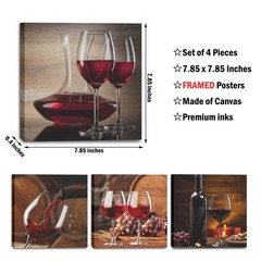4 Pcs Red Wine Canvas Wall Art Framed Modern Red Wine Goblets Art Posters Ret…