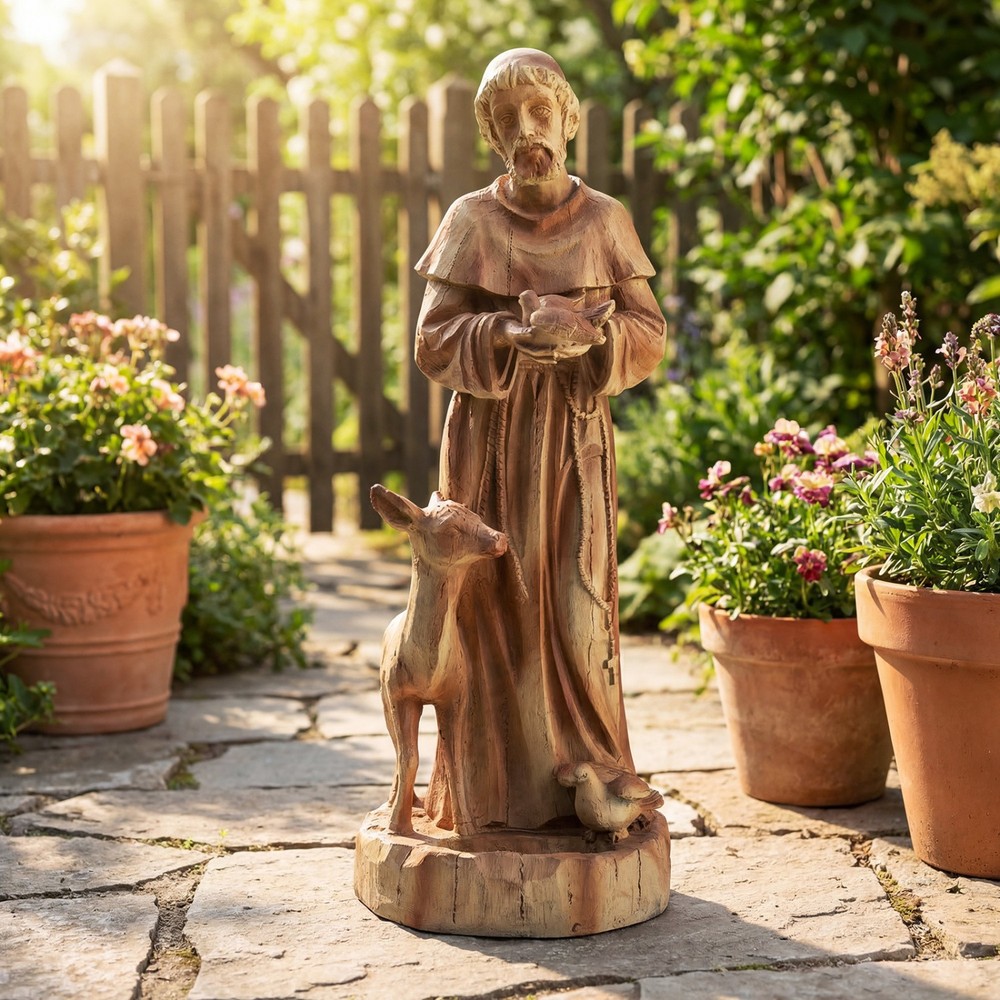 24.5 inch St. Francis Statue with Bird Feeder Saint Francis of Assisi with An…